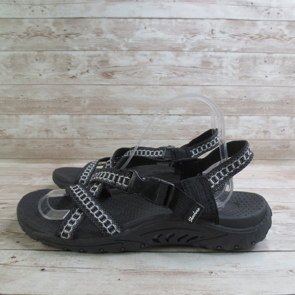 Skechers Sandal Womens 9 Black Gray Reggae-Kooky Ankle Strap Sandals Casual